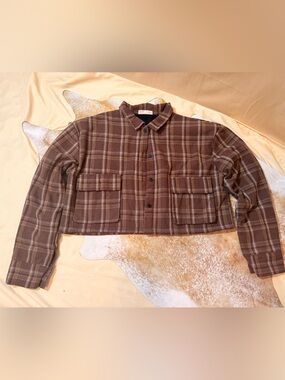 ROMWE Brown Plaid Lightweight Shirt Jacket